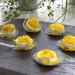 French deviled eggs on a serving board